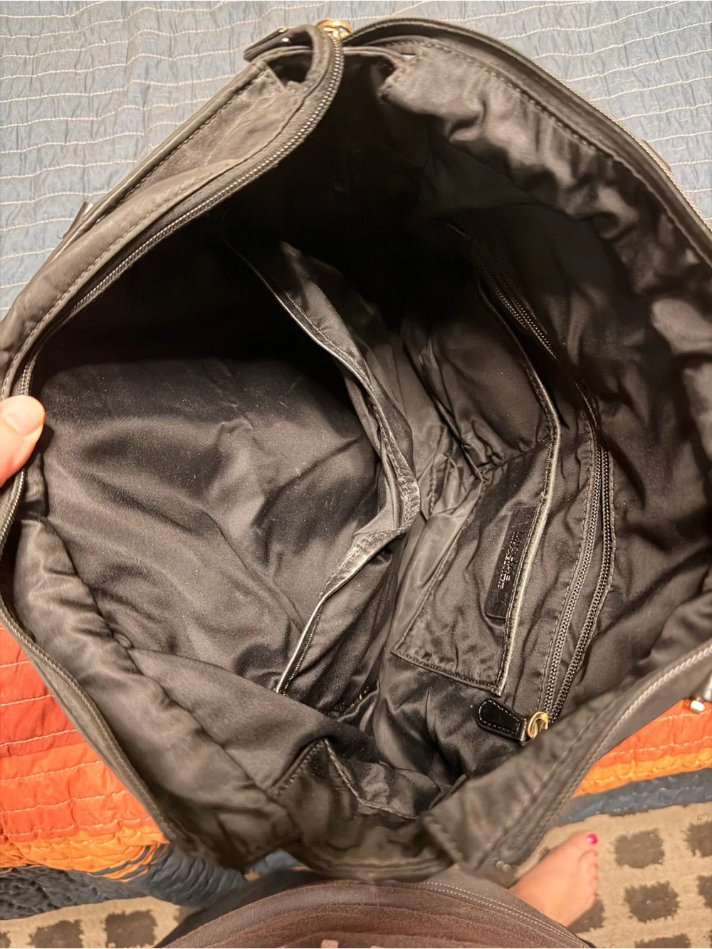 Michael Kors Black Nylon Tote with Gold MK Charm